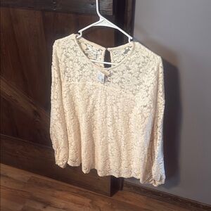Maurices Cream Lace Long Sleeve Blouse